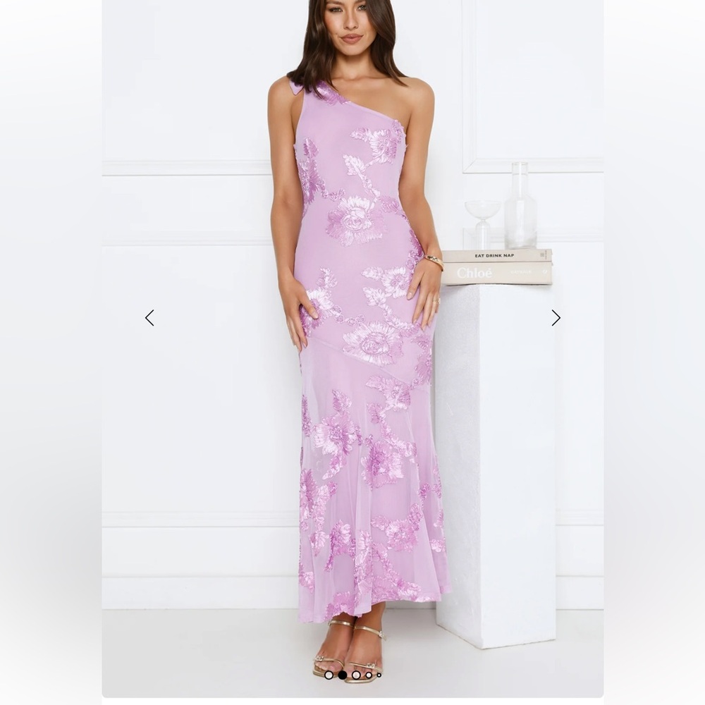 Hello Molly One-Shoulder Lilac Sequin Maxi Dress